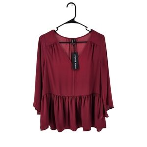 Paris Sunday Women's  V-Neck Long Sleeve Smock Top - S